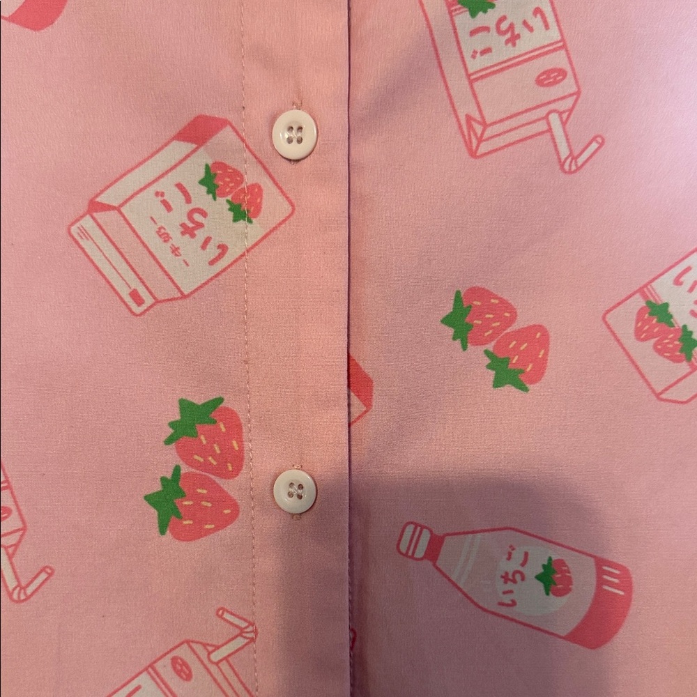 ROMWE Kawaii Strawberry Milk Graphic Button Down Shirt - Picture 5 of 8
